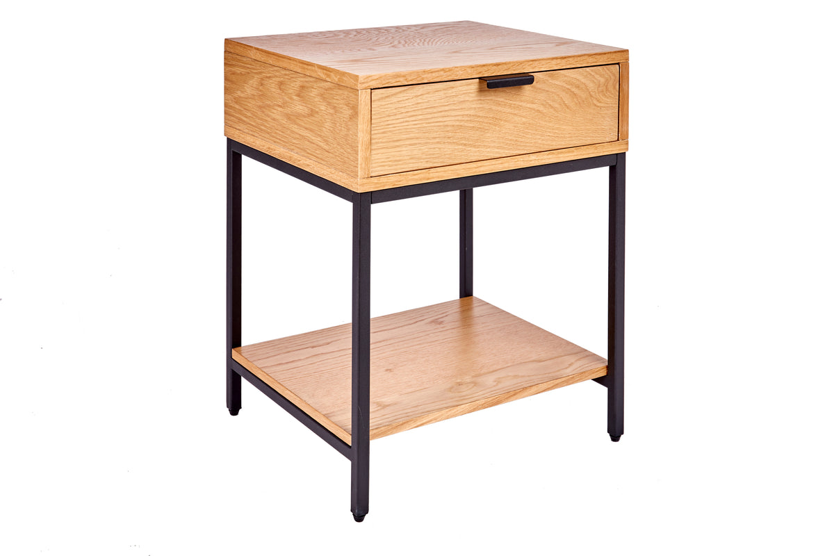 ELEMENTS Industrial bedside table 40cm oak side table with drawer