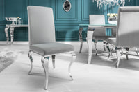 Eleganter Stuhl MODERN BAROCK edel-grau Samt Stuhlbeine aus Edelstahl