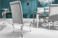 Eleganter Stuhl MODERN BAROCK edel-grau Samt Stuhlbeine aus Edelstahl