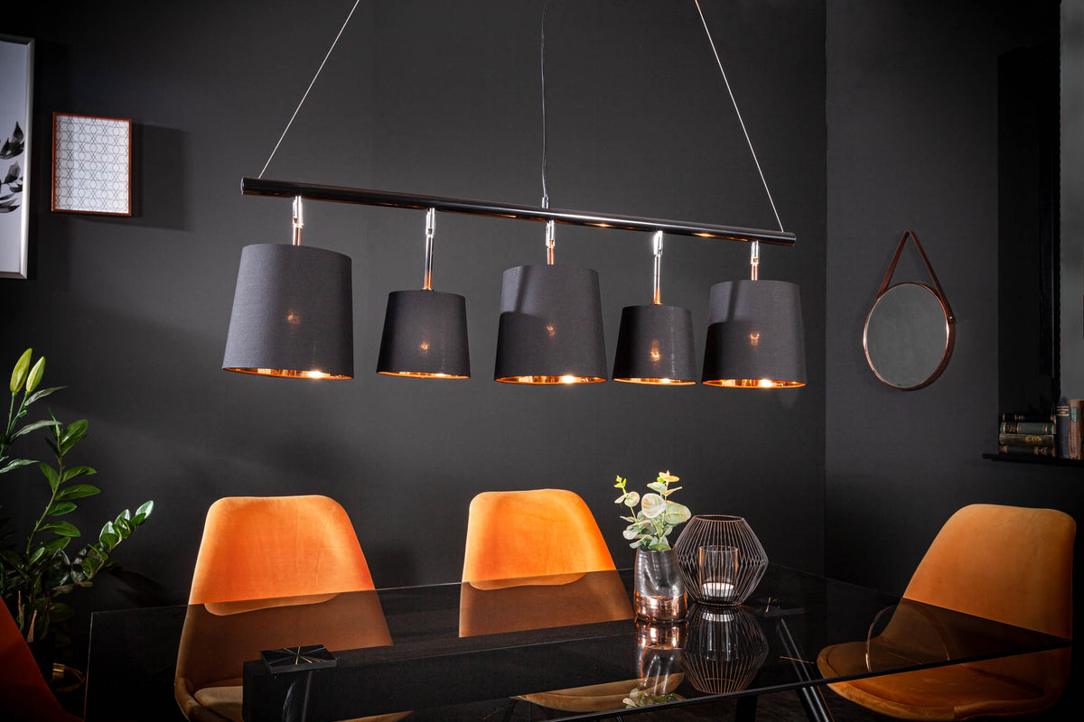 LEVELS Elegante Hängeleuchte 100cm schwarz gold Pendelleuchte mit Leinenschirmen