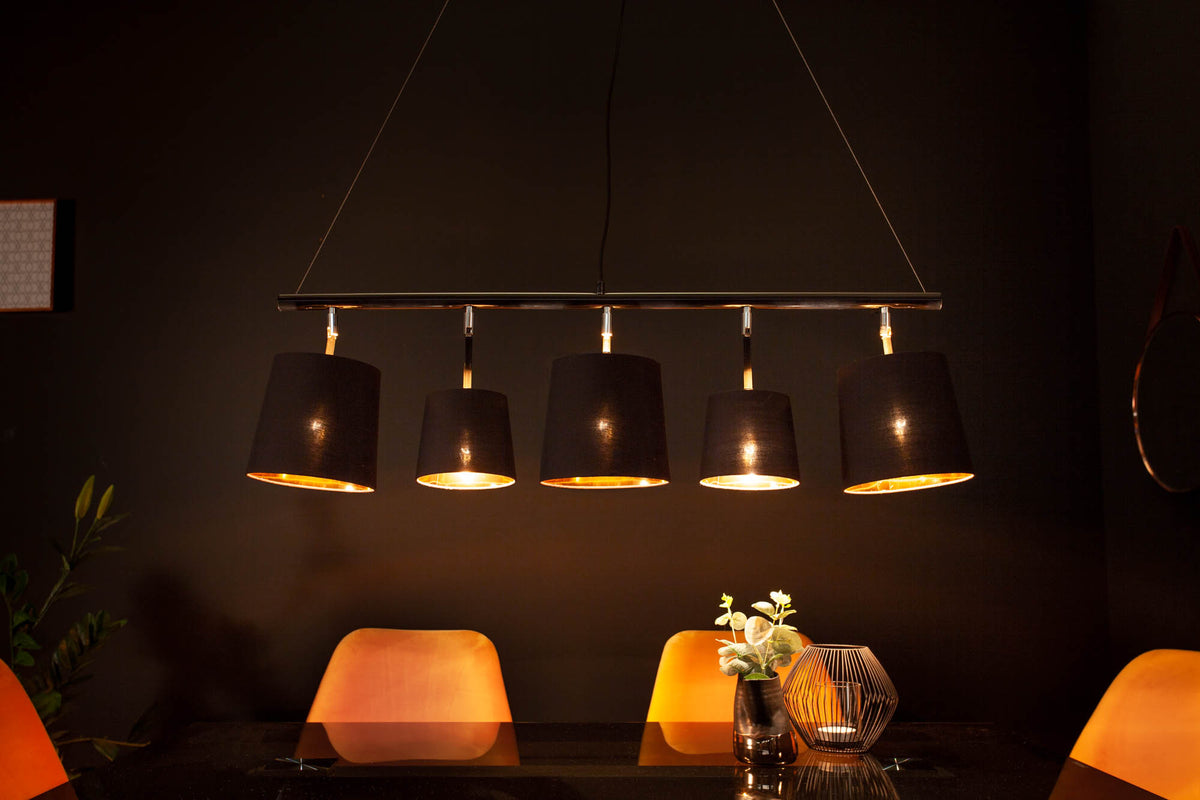 LEVELS Elegante Hängeleuchte 100cm schwarz gold Pendelleuchte mit Leinenschirmen