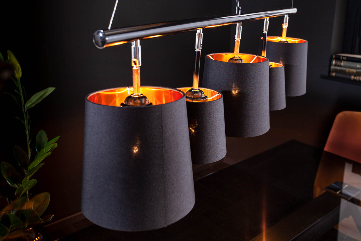 LEVELS Elegante Hängeleuchte 100cm schwarz gold Pendelleuchte mit Leinenschirmen