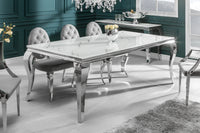 MODERN BAROCK Eleganter Esstisch 200cm Glasplatte in Marmoroptik Edelstahlbeine