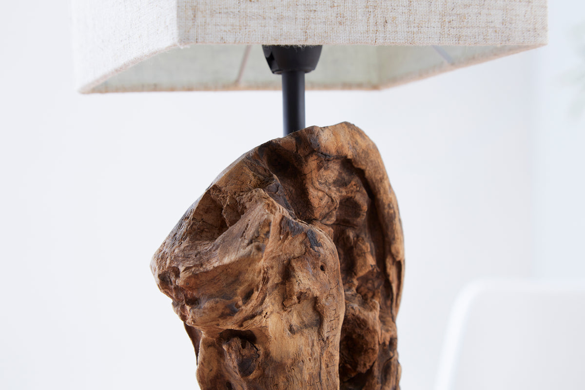 HYPNOTIC Handcrafted driftwood table lamp 45cm beige with linen shade