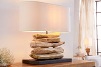 RIVERINE Handcrafted driftwood lamp 55cm cream linen shade table lamp