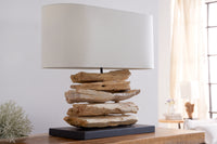 RIVERINE Handcrafted driftwood lamp 55cm cream linen shade table lamp