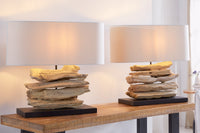 RIVERINE Handcrafted driftwood lamp 55cm cream linen shade table lamp