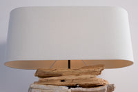 RIVERINE Handcrafted driftwood lamp 55cm cream linen shade table lamp