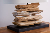 RIVERINE Handcrafted driftwood lamp 55cm cream linen shade table lamp