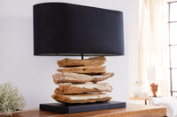 RIVERINE Handcrafted driftwood lamp 55cm black linen shade table lamp