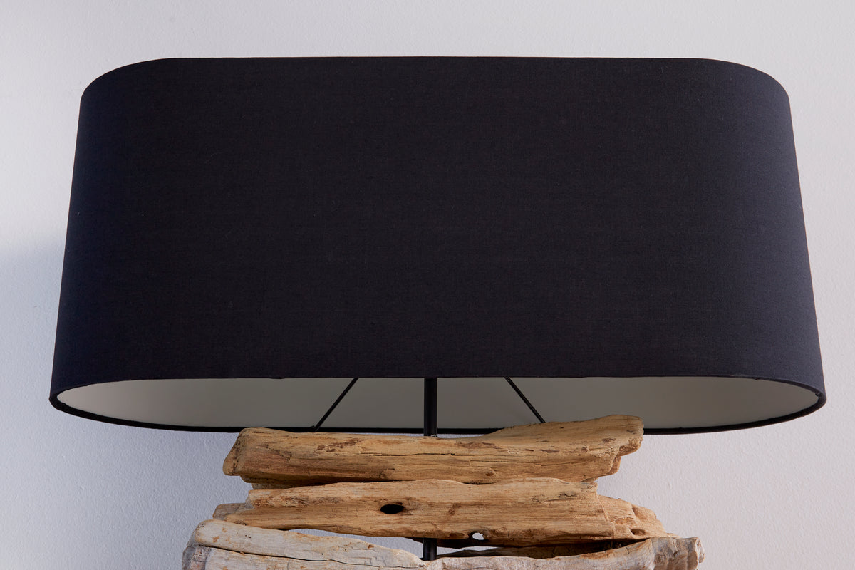 RIVERINE Handcrafted driftwood lamp 55cm black linen shade table lamp