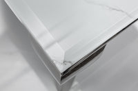 MODERN BAROCK Eleganter Couchtisch 100cm Glasplatte in Marmoroptik Edelstahlbeine