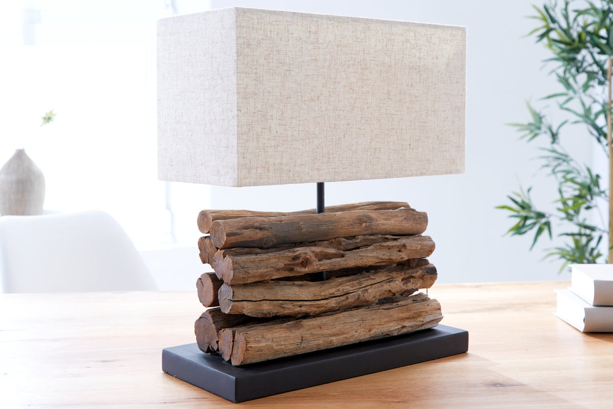 PERIFERE Handmade table lamp 40cm beige driftwood linen shade