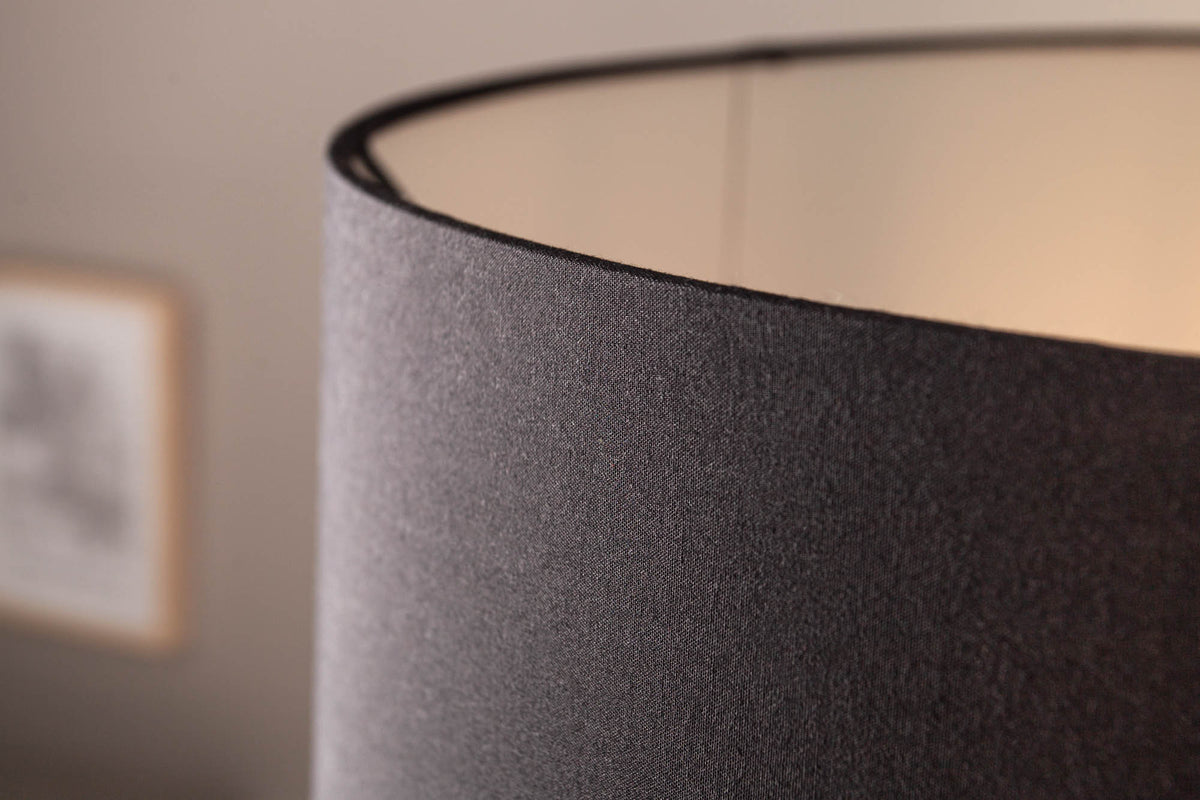 Handmade Stehlampe ROUSILIQUE 180cm schwarz Treibholzlampe Leinenschirm Baumstamm