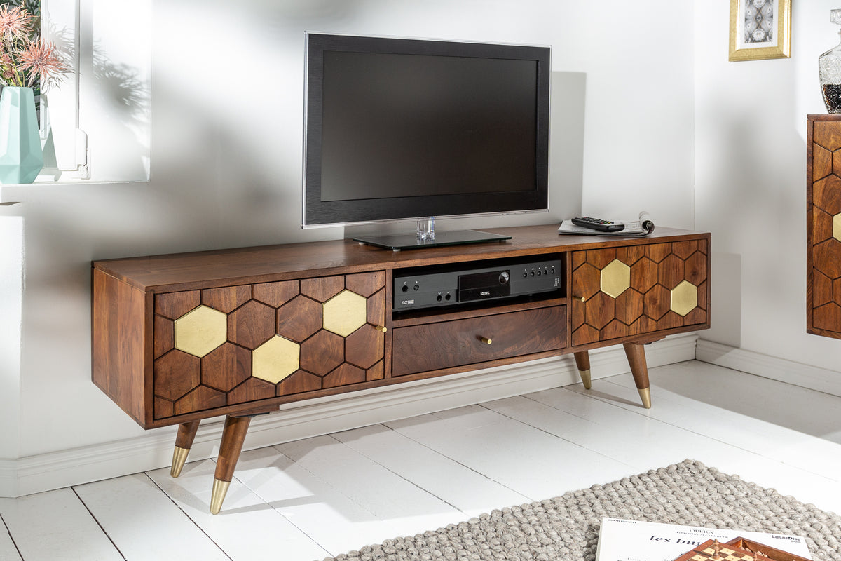MYSTIC LIVING Massives TV-Lowboard 140cm Akazie braun gold Retro Design