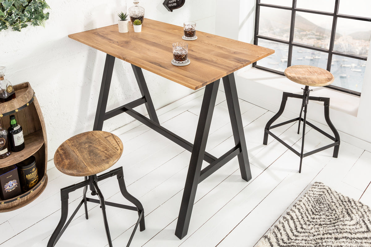 Massiver Bartisch CASTLE 120cm Wildeiche natur Stehtisch Industrial Design