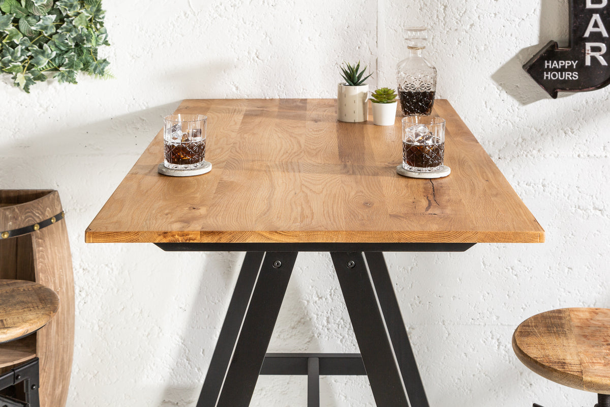 Massiver Bartisch CASTLE 120cm Wildeiche natur Stehtisch Industrial Design