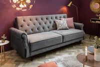MAISON BELLE AFFAIRE Chesterfield 3er Sofa 220cm grau Samt 3-Sitzer mit Schlaffunktion