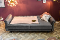 MAISON BELLE AFFAIRE Chesterfield 3er Sofa 220cm grau Samt 3-Sitzer mit Schlaffunktion