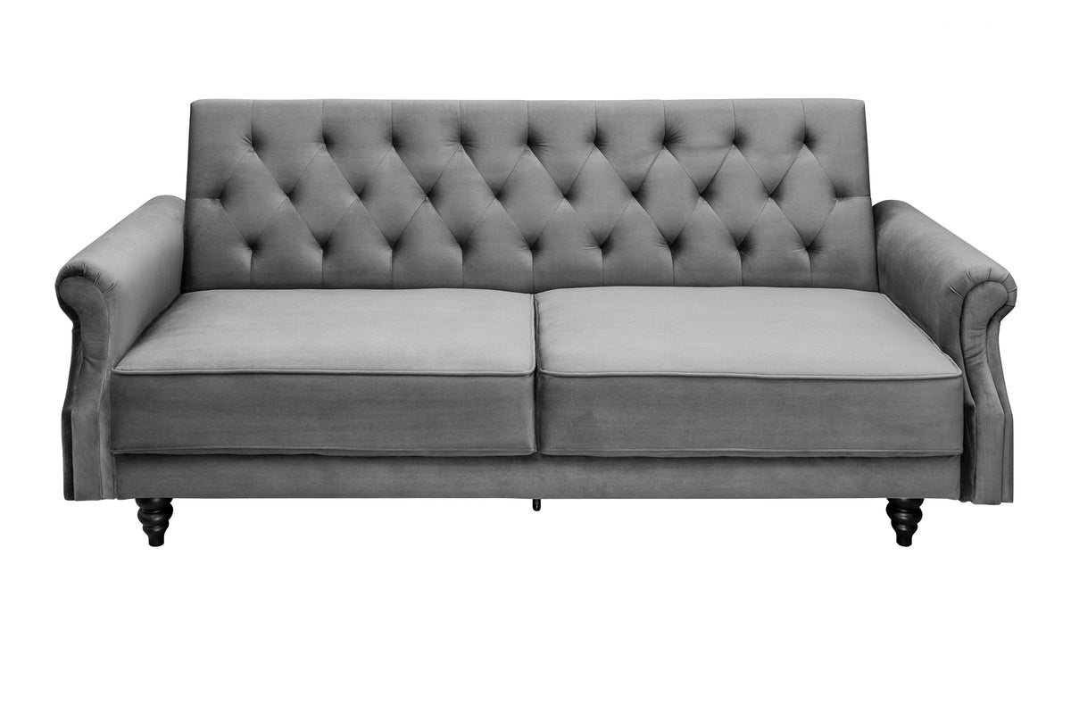 MAISON BELLE AFFAIRE Chesterfield 3er Sofa 220cm grau Samt 3-Sitzer mit Schlaffunktion