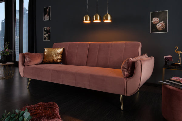 DIVANI retro sofa bed 220cm velvet golden feet bed function 3 seater sofa