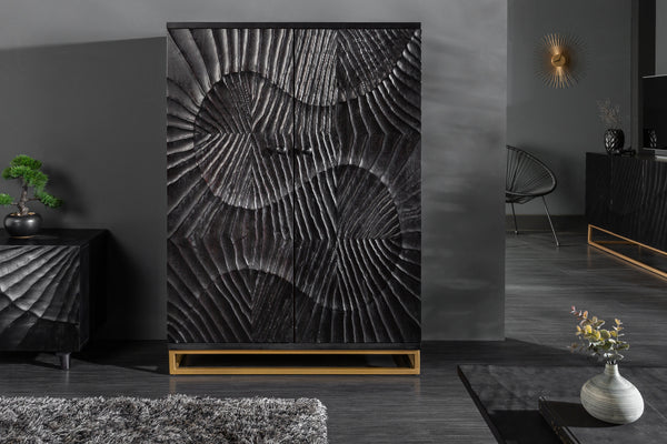 SCORPION Solid bar cabinet 141cm black mango wood with 3D carvings