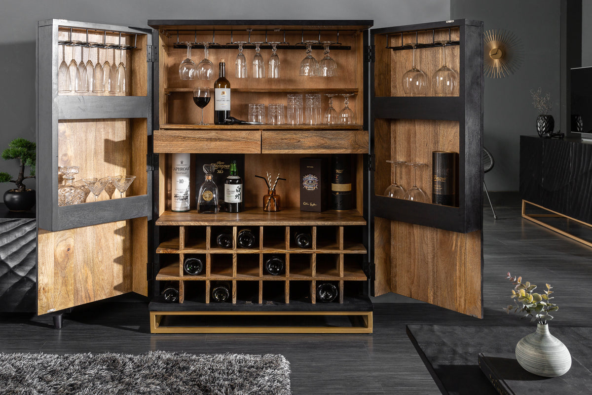 SCORPION Solid bar cabinet 141cm black mango wood with 3D carvings