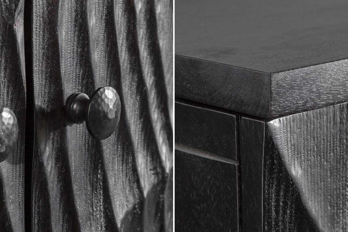 SCORPION Solid bar cabinet 141cm black mango wood with 3D carvings