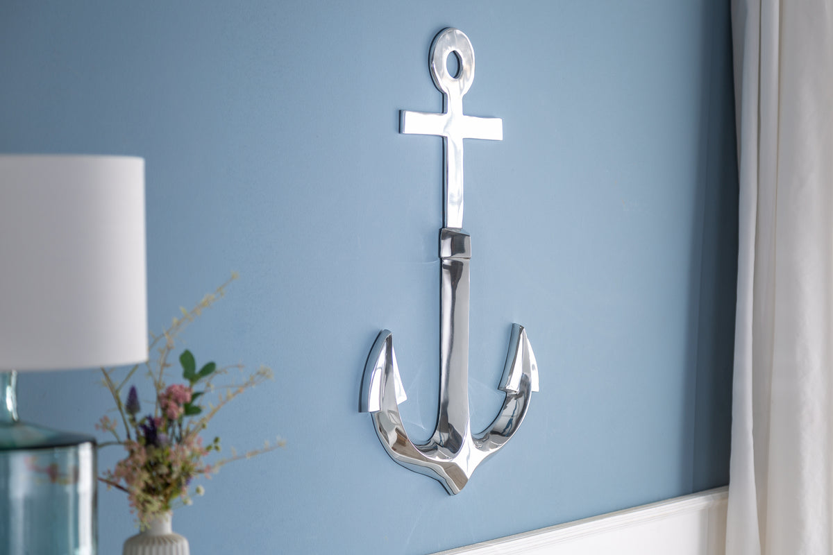 Maritime Wanddekoration SEVEN SEAS 70cm silber 3D Anker
