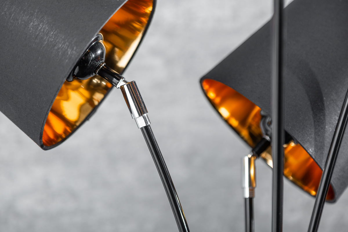 LEVELS Design Stehlampe 176cm mit 5 Leinenschirmen schwarz gold Stehleuchte