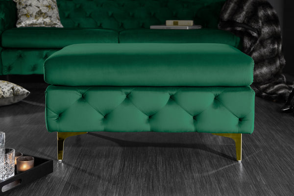 MODERN BAROQUE Chesterfield stool 92cm emerald green velvet footstool