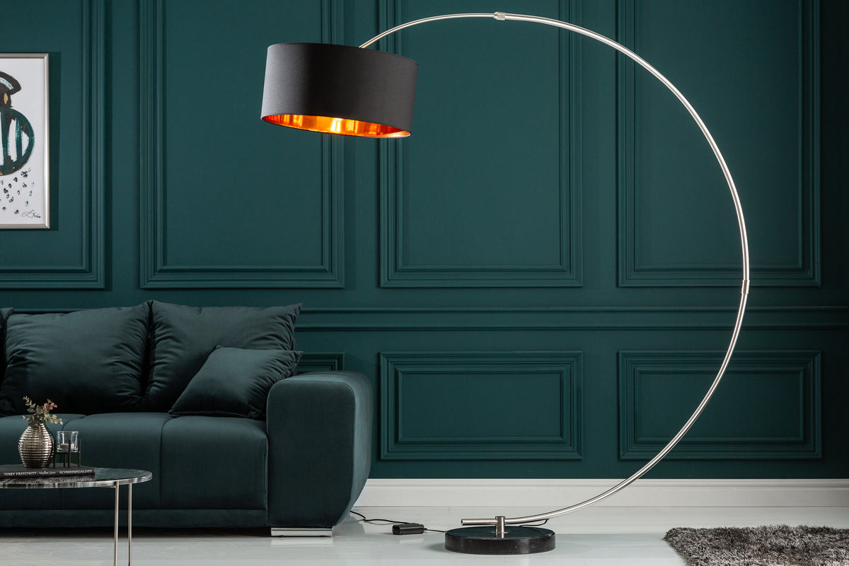 Dimmbare Bogenlampe PYTHON 190cm schwarz gold Retro Bogenleuchte