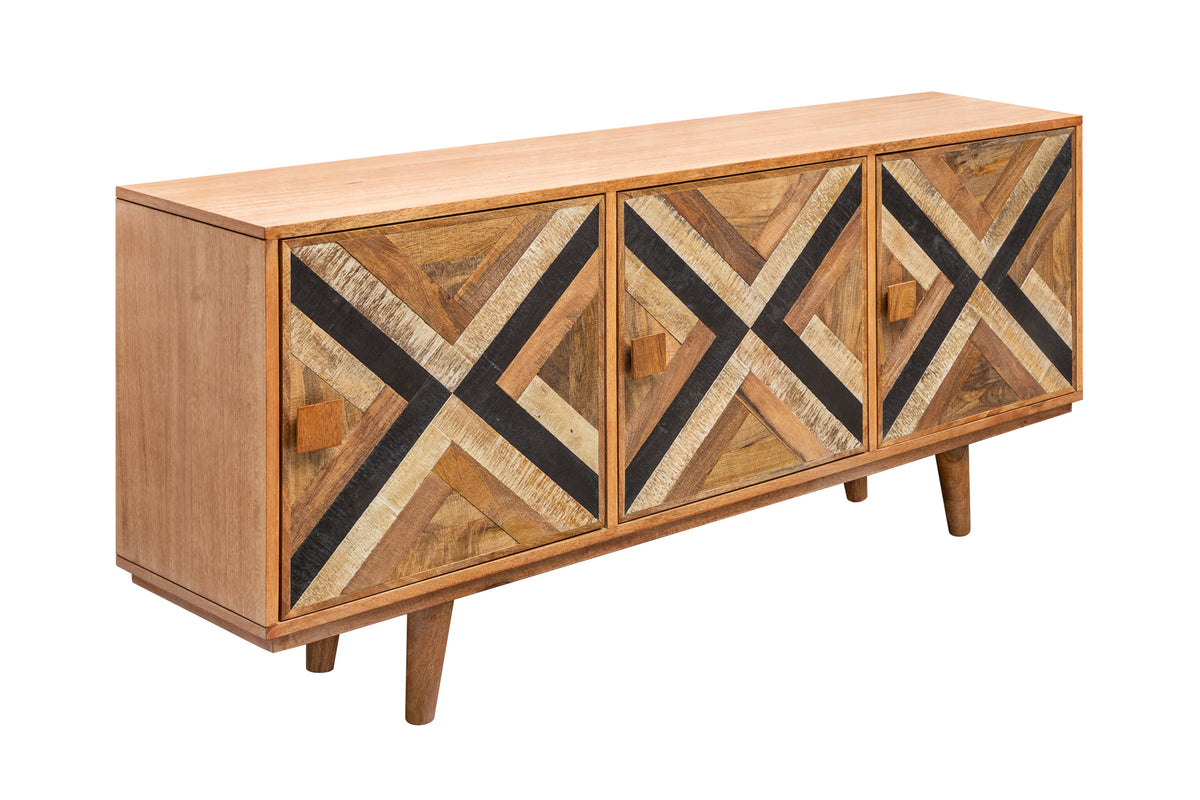 LONG ISLAND Elegantes Sideboard 160cm Mangoholz-Optik mit Retro Muster