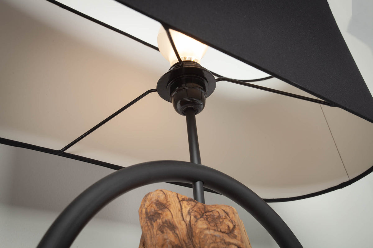 ELEMENTS Design Stehlampe 147cm schwarz Baumwollschirm Fuß mit Massivholz