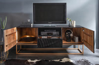 SCORPION Solid TV lowboard 160cm black mango wood elaborate 3D carvings