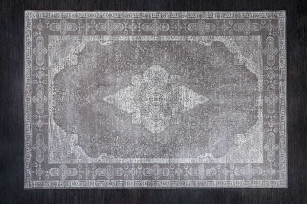 PURE UNIQUE Orientalischer Baumwoll-Teppich XXL 350x240cm antik-hellgrau geometrische Muster