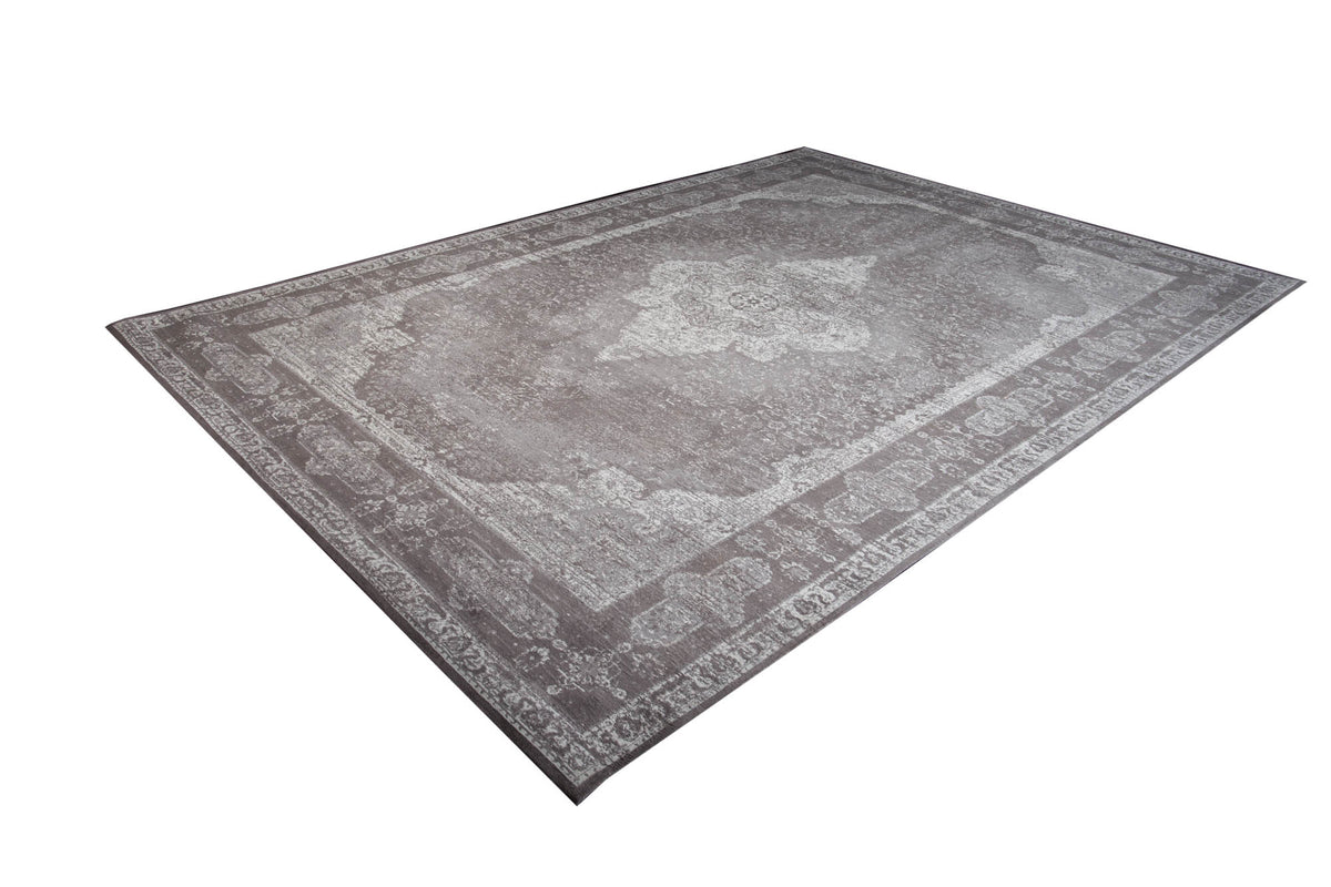 PURE UNIQUE Orientalischer Baumwoll-Teppich XXL 350x240cm antik-hellgrau geometrische Muster