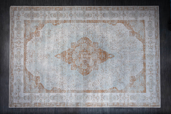 PURE UNIQUE Orientalischer Baumwoll-Teppich XXL 350x240cm antik grau geometrische Muster