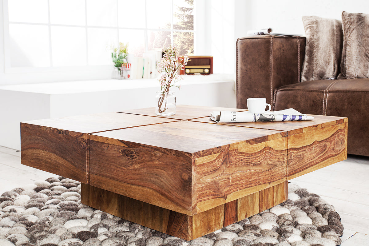 BOLT Massiver Design Couchtisch 70cm Sheesham stone finish Handarbeit