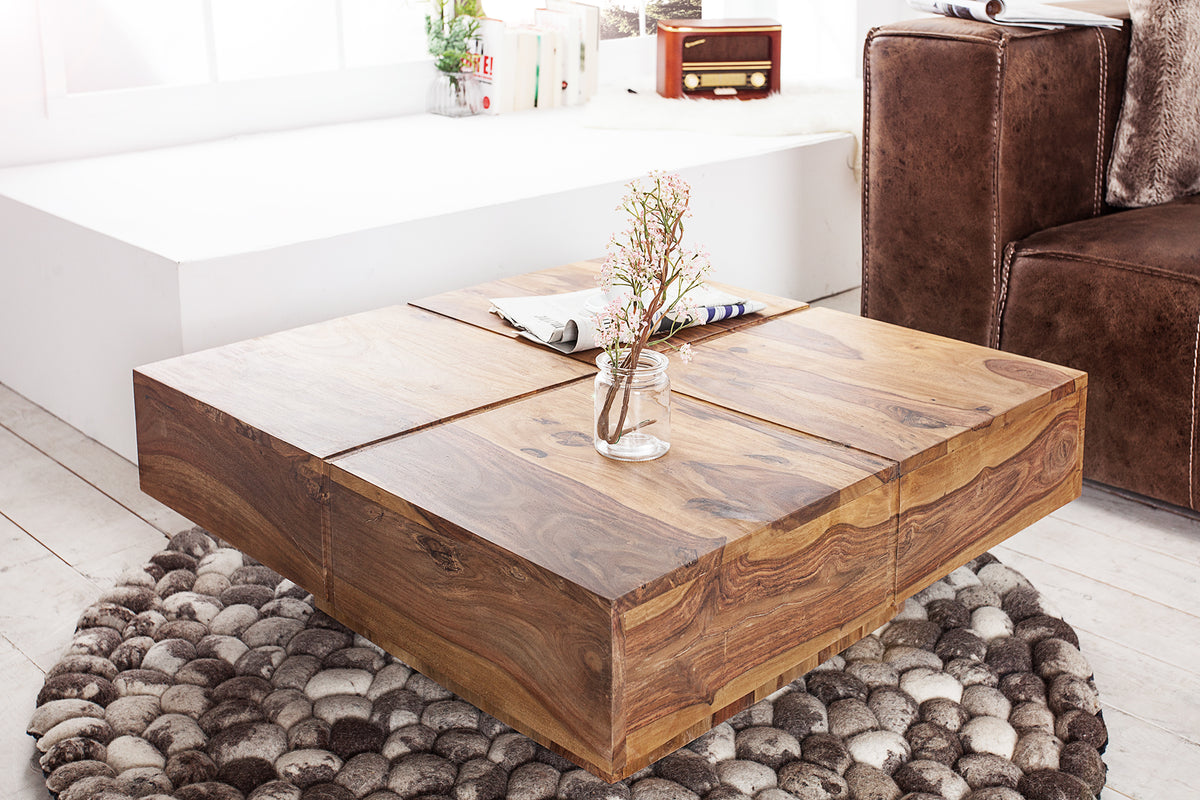 BOLT Massiver Design Couchtisch 70cm Sheesham stone finish Handarbeit