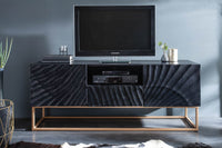 SCORPION Solid TV lowboard 160cm black mango wood elaborate 3D carvings