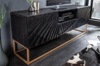 SCORPION Solid TV lowboard 160cm black mango wood elaborate 3D carvings