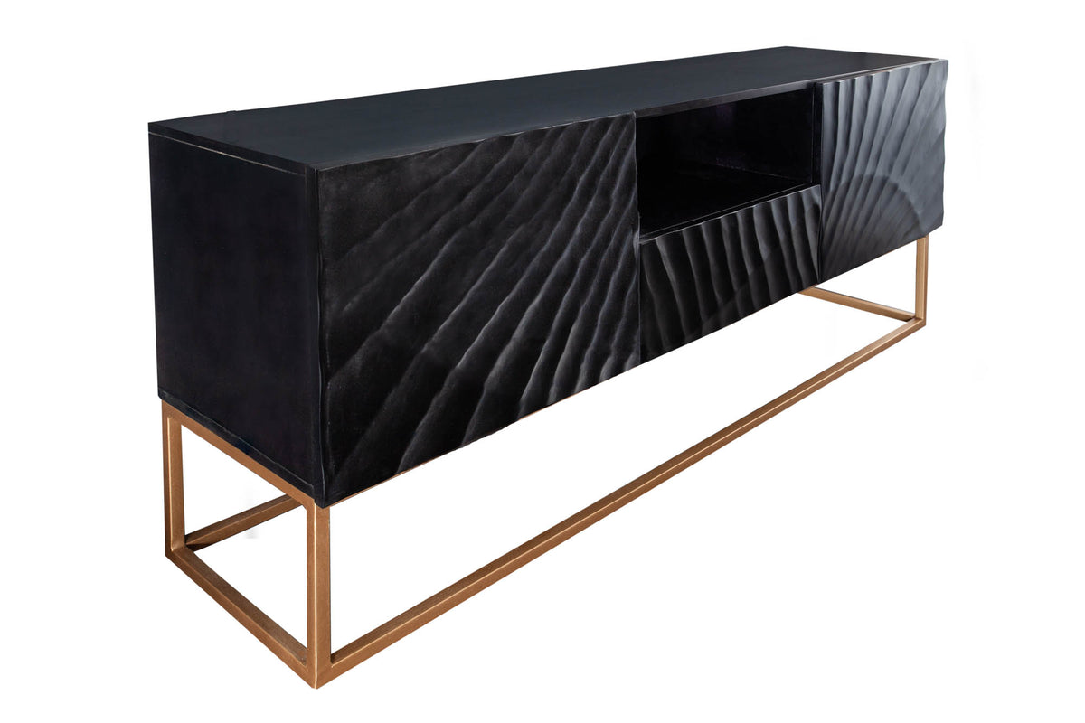 SCORPION Solid TV lowboard 160cm black mango wood elaborate 3D carvings