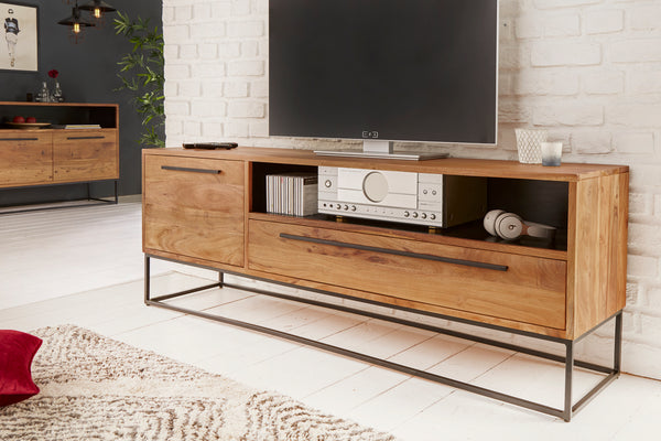 STRAIGHT Solid TV lowboard 165cm acacia wood natural black industrial style