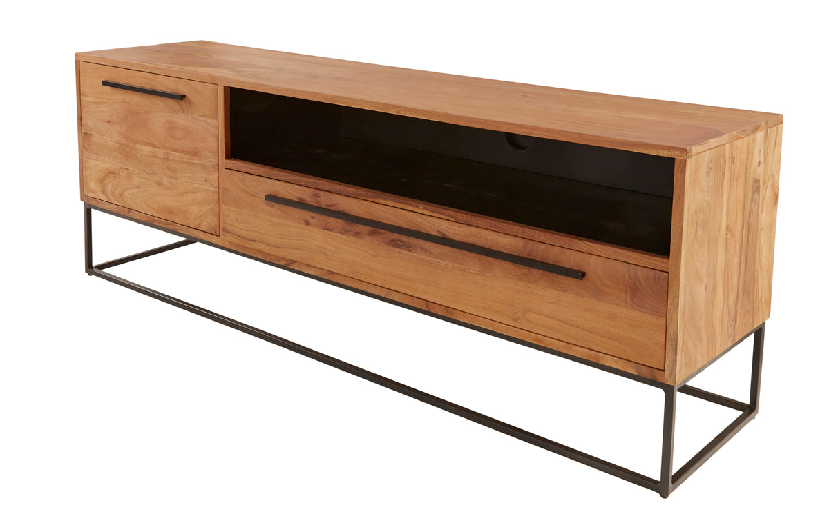 STRAIGHT Solid TV lowboard 165cm acacia wood natural black industrial style