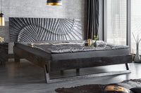 Design Bett SCORPION 180x200cm schwarz Mangoholz 3D Schnitzerei Massivholz Doppelbett