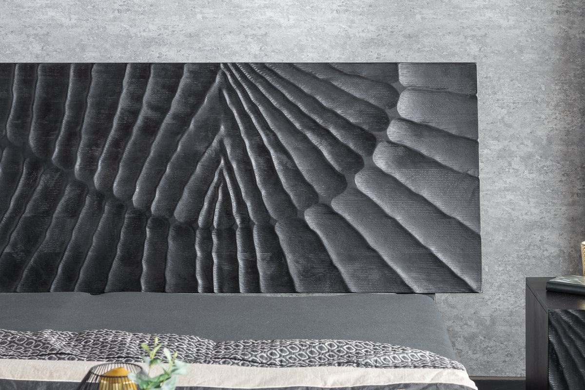 Design Bett SCORPION 180x200cm schwarz Mangoholz 3D Schnitzerei Massivholz Doppelbett