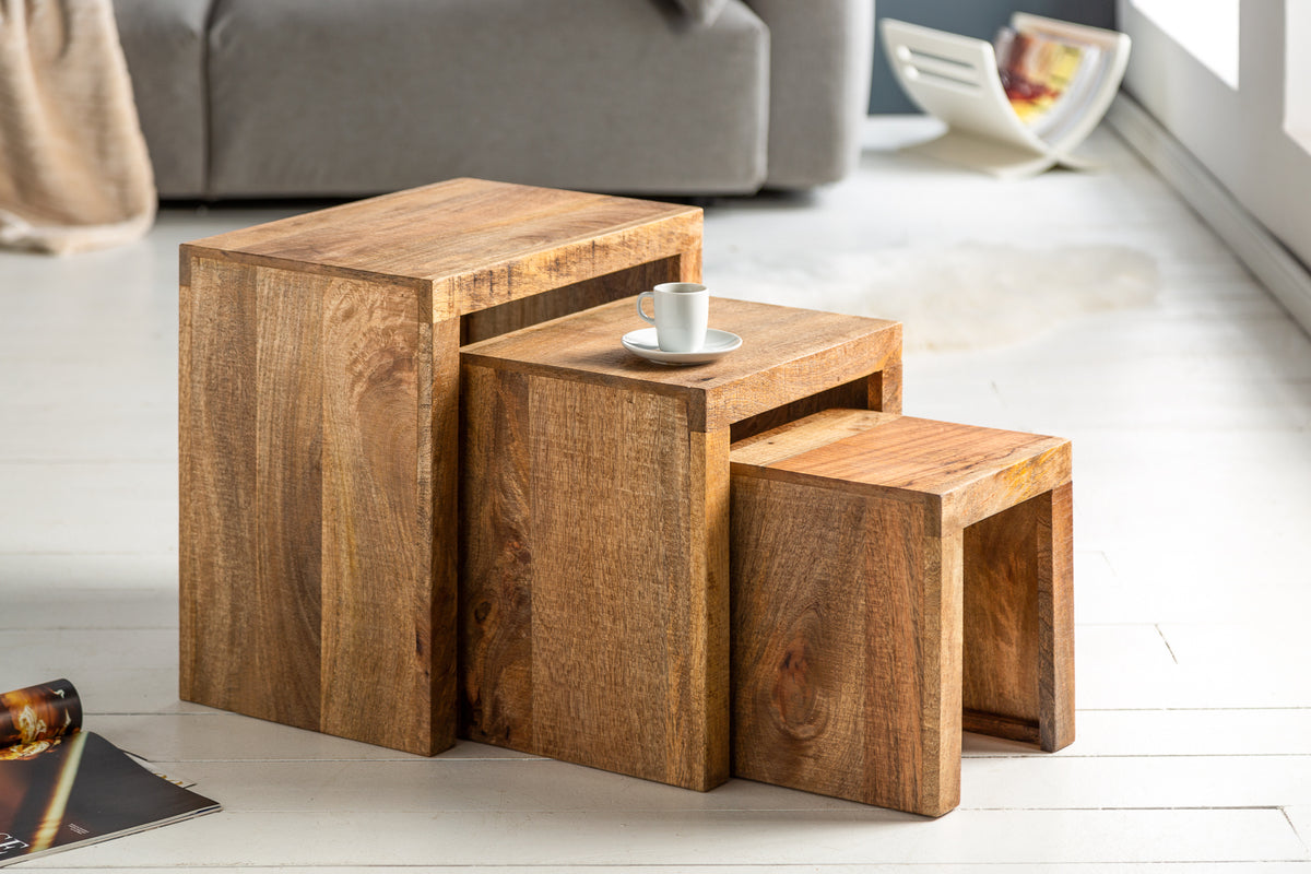 MAKASSAR Massives 3er-Set Beistelltische 45cm Mango natur Massivholz