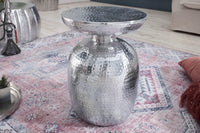 ORIENT handcrafted side table 36cm silver hammered design