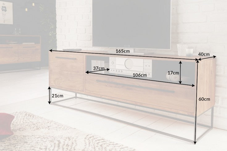 STRAIGHT Solid TV lowboard 165cm acacia wood natural black industrial style